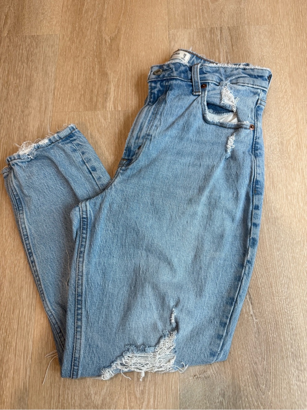 Abercrombie & Fitch Curve Love 29/8s Light Blue Distressed Boyfriend Jeans